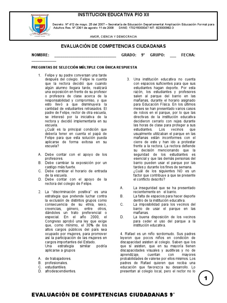 Evaluación de Competencias 9° | PDF