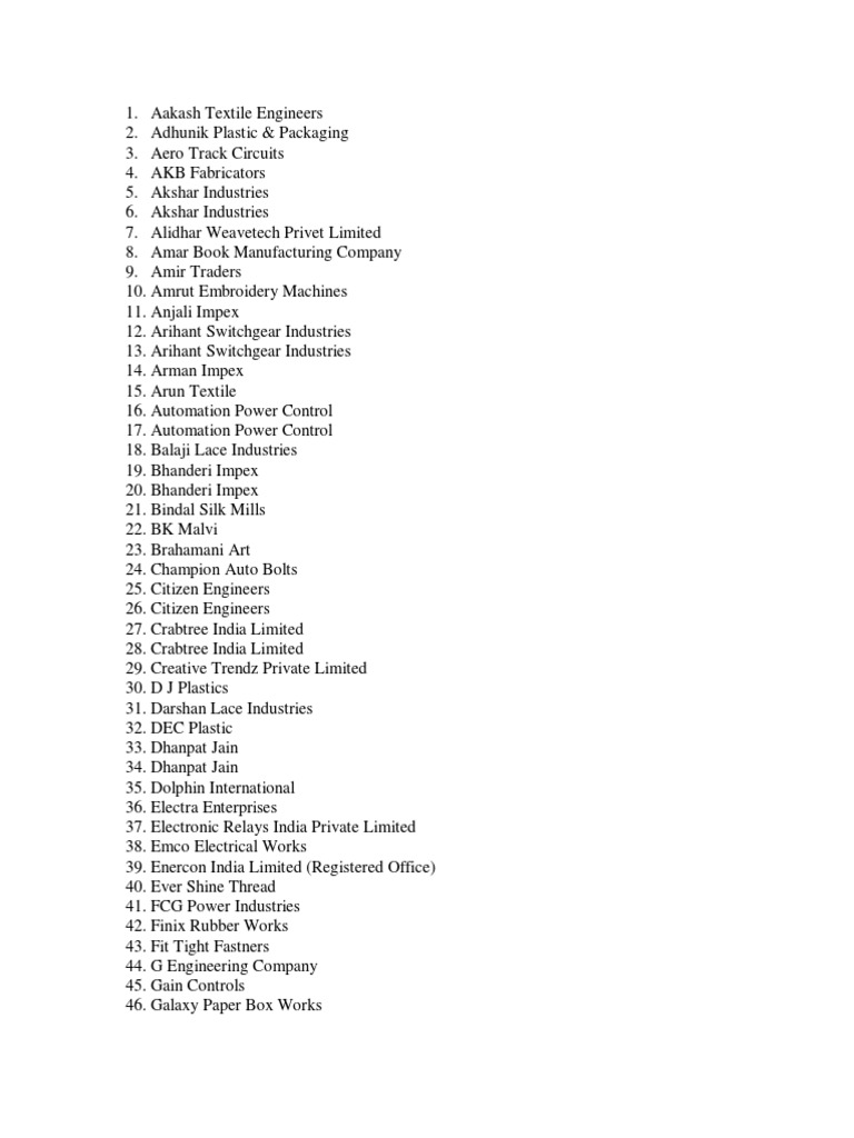 Sachin GIDC Company List Surat PDF Plastic Materials