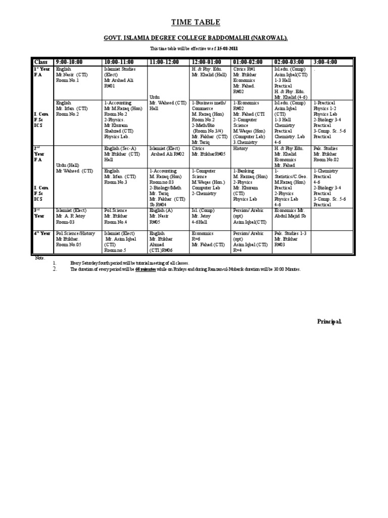 Time Table (05-11-10) | PDF