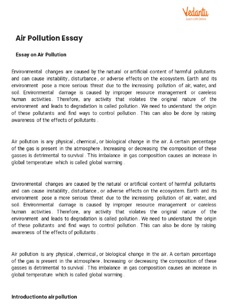 air pollution essay pdf class 10