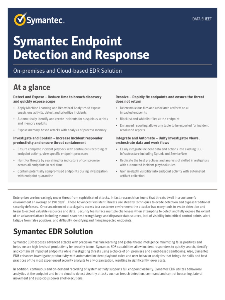 Symantec Endpoint Detection and Response PDF Security Computer Security