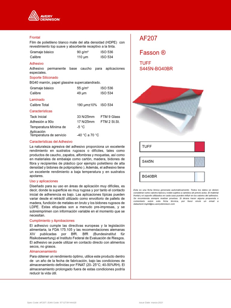 Etiqueta tuff 2023 ficha técnica | PDF | Procesos industriales | Sector ...