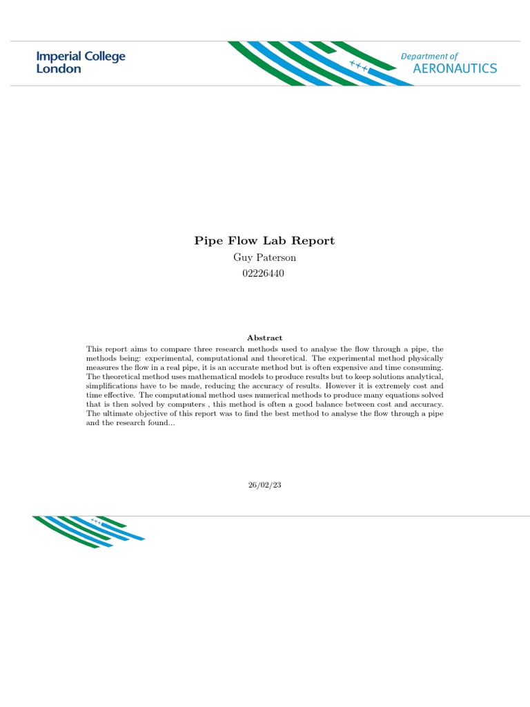 Pipe Flow Lab Report PDF Fluid Dynamics Reynolds Number