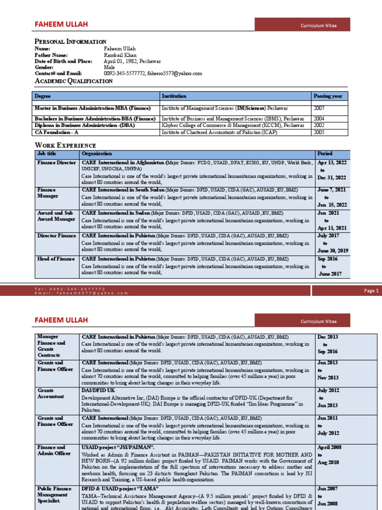 Faheem Khan - CV | PDF | Finance & Money Management | Social Science
