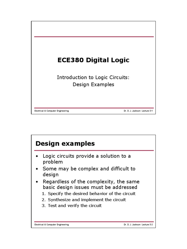 ECE380 Digital Logic: Introduction To Logic Circuits: Design Examples ...