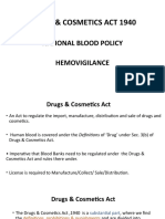 National Blood Policy Hemovigilance Drugs and Cosmetic Act 1