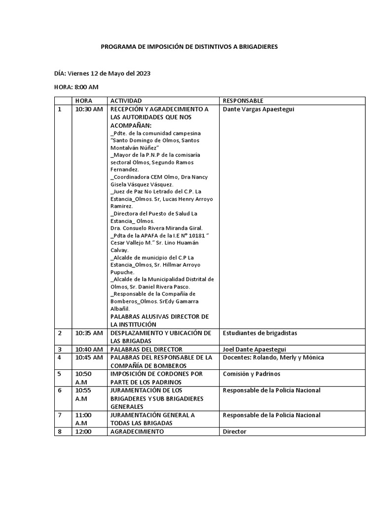 Programa Imposición de Distintivos | PDF | Salud y bienestar | Estilo ...