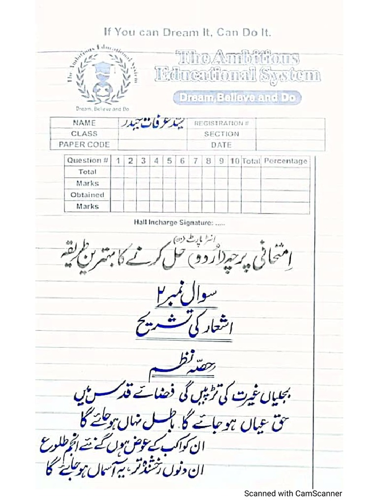1st Year Urdu Paper Presentation PDF