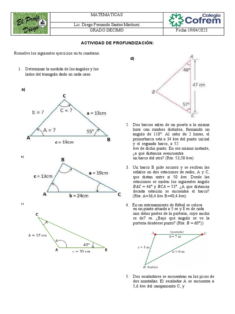 Problemas de Triángulos y Trigonometría | PDF | Triángulo | Geometría ...
