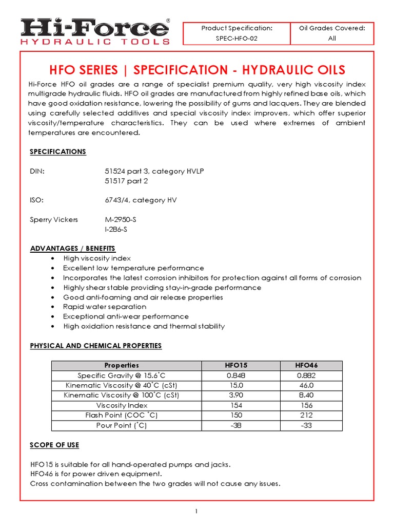 Hydraulic Oil Specifications PDF283202254733 PDF Viscosity Fuel Oil