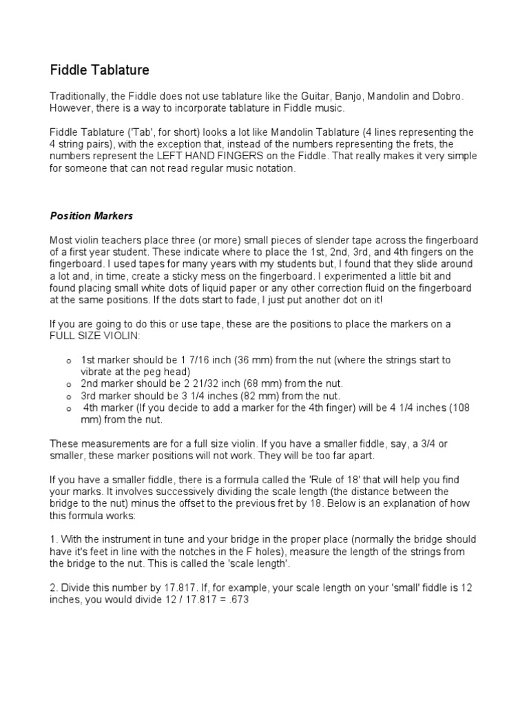Fiddle Tablature Guide for Beginners | PDF | Violin | String Instruments