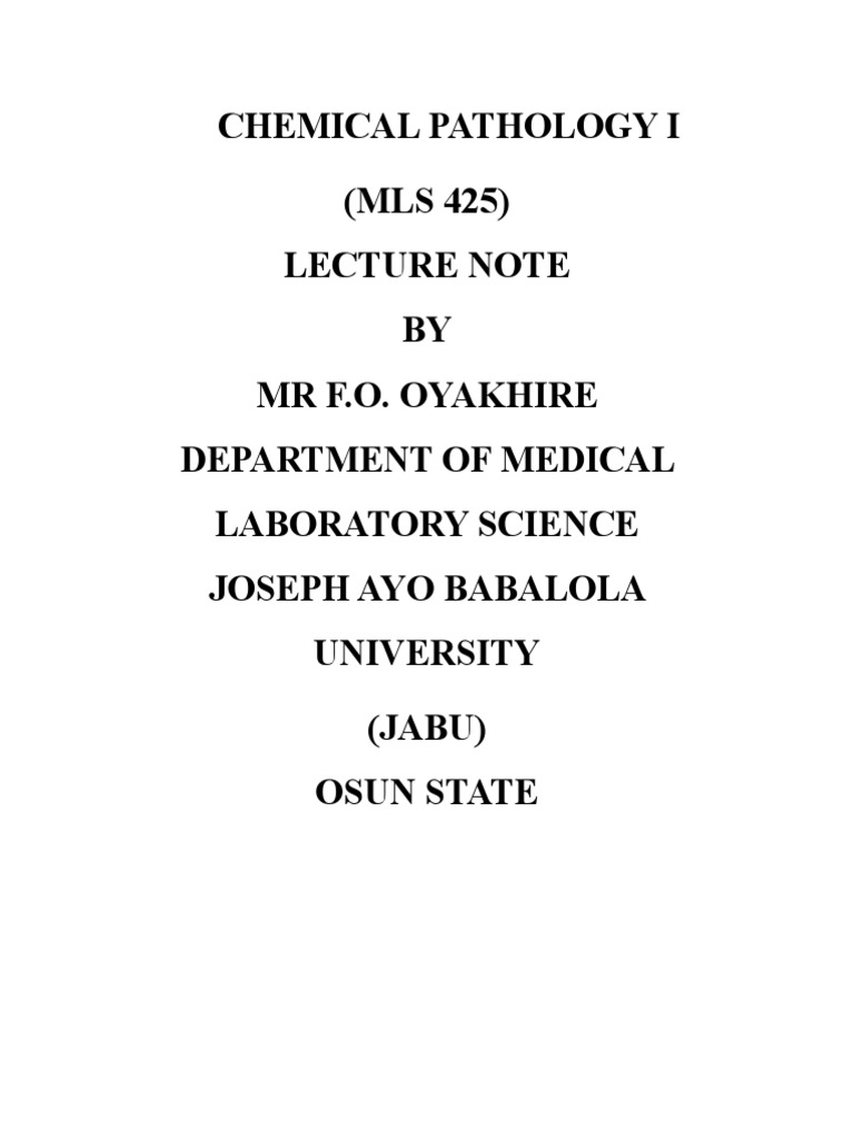 MLS 425 CHEMICAL PATHOLOGY I LECTURE NOTE PDF Chromatography Gel