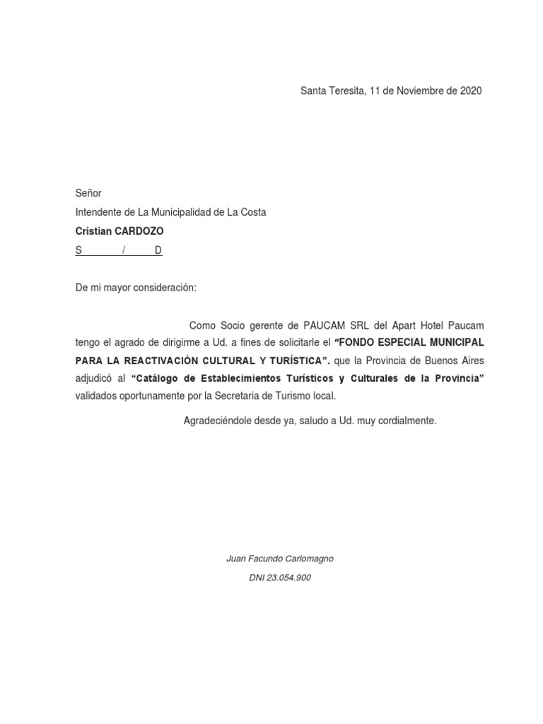 Modelo de Nota Al Intendente | PDF