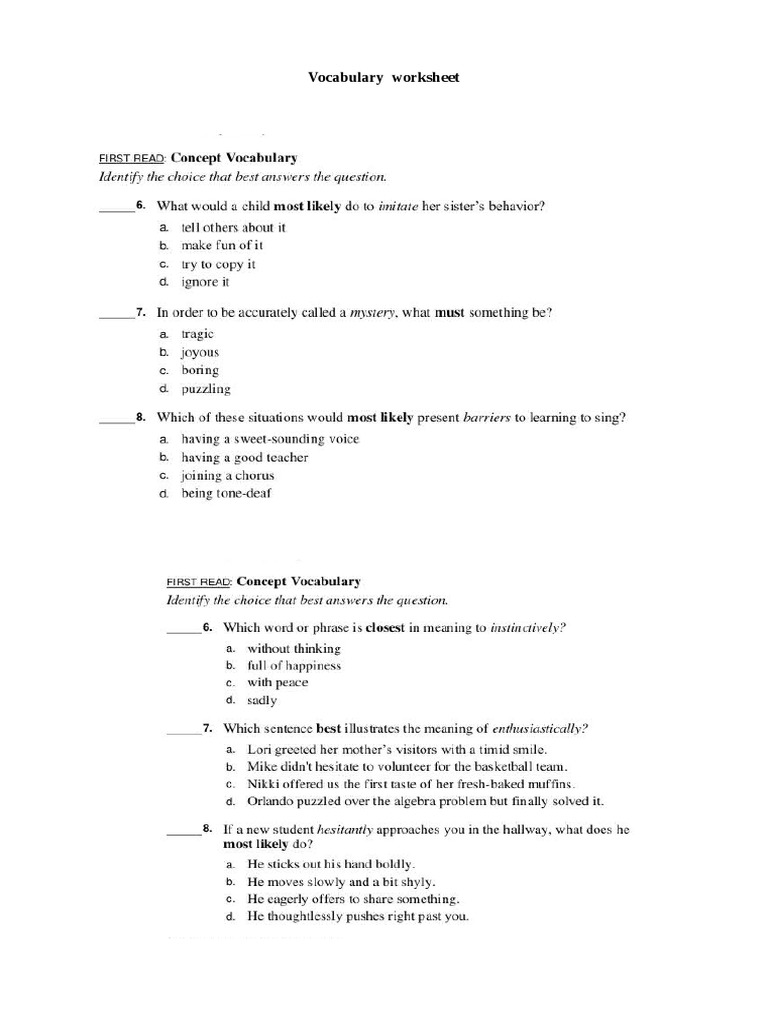Vocabulary worksheet grade 7 | PDF
