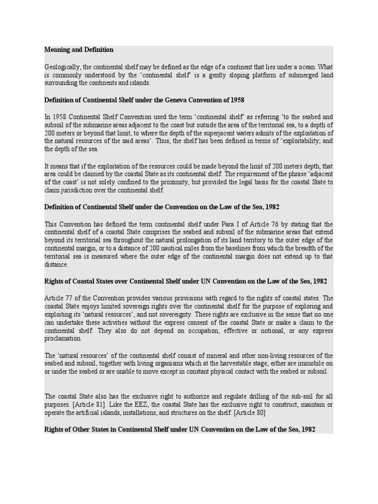 Meaning and Definition PDF Territorial Waters Continental Shelf