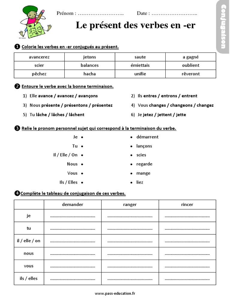 Exercices de conjugaison des verbes en -er | PDF | Arts du langage et ...