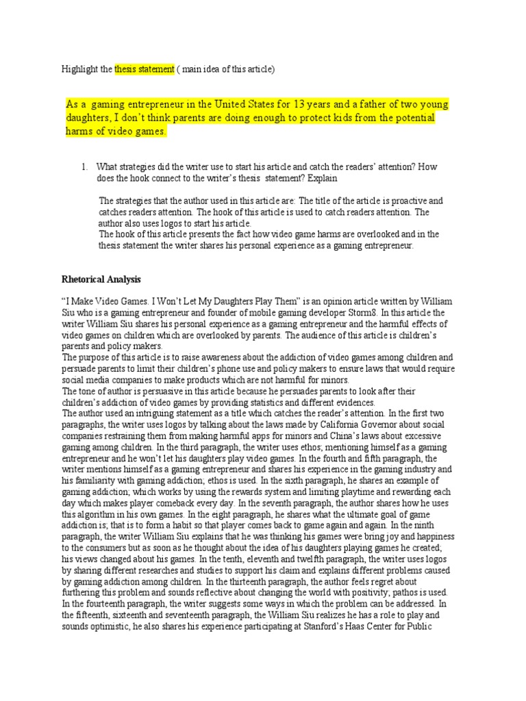 I Make Video Games Opinion Article Pdf