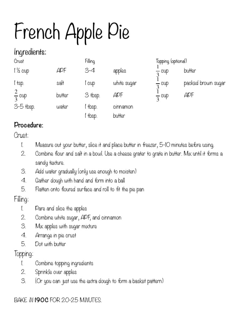 French Apple Pie Recipe PDF Breads North American Cuisine