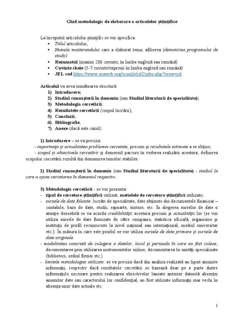 Ghid Elaborare Articol Stiintific Master CAIG | PDF