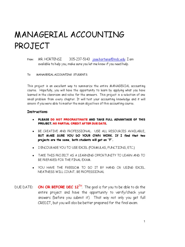Managerial Accounting Project Guide | PDF | Economies | Business