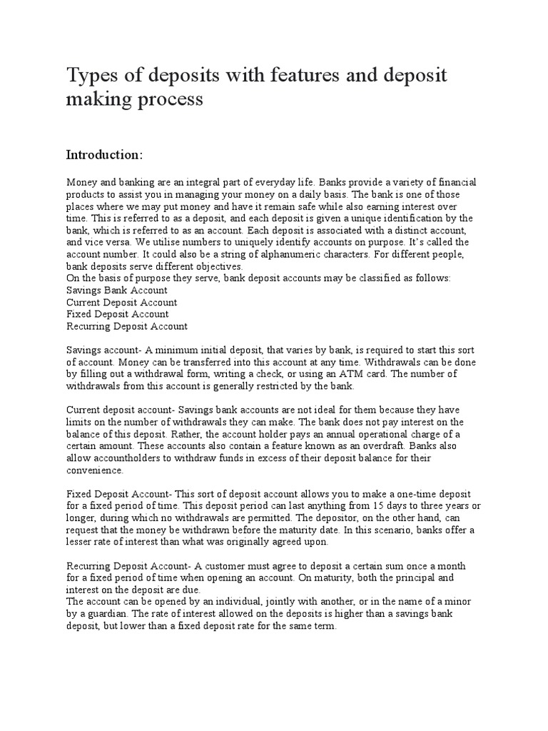 Types of deposits with features and deposit making process PDF