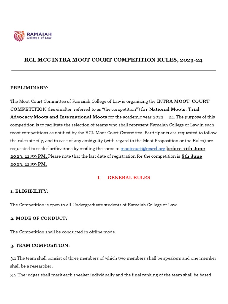 RCL Intra Moot Court Competition 2023-24 | PDF …