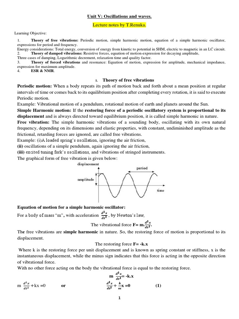 Unit v oscillations and waves pdf oscillation resonance