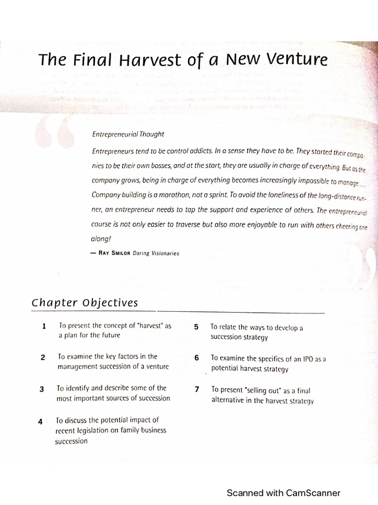 Final Harvest of a new venture PDF
