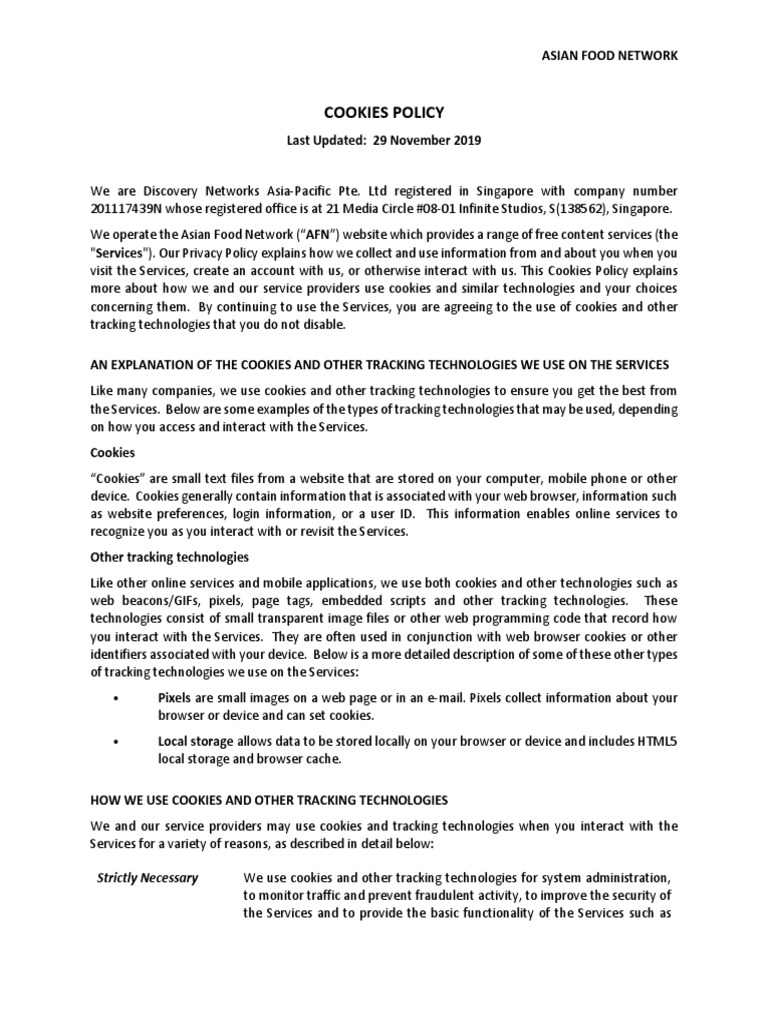 Asian Food Network Cookies Policy Version1 | PDF | Http Cookie | Websites