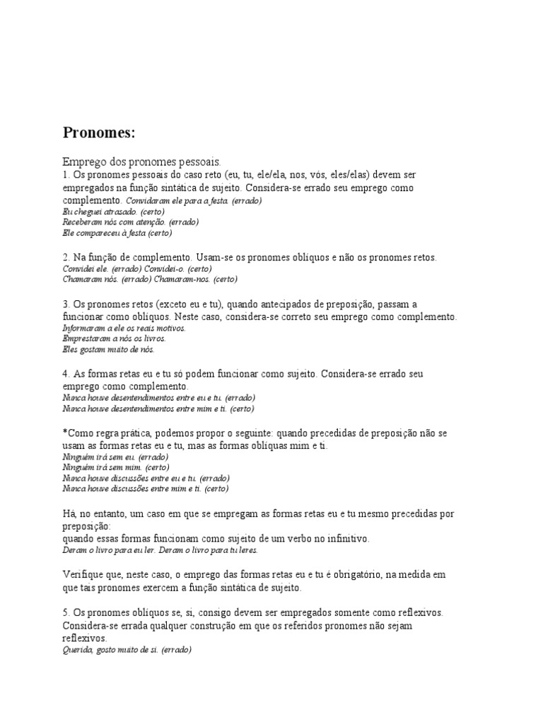 Pronomes Pdf Pronome Assunto Gramática