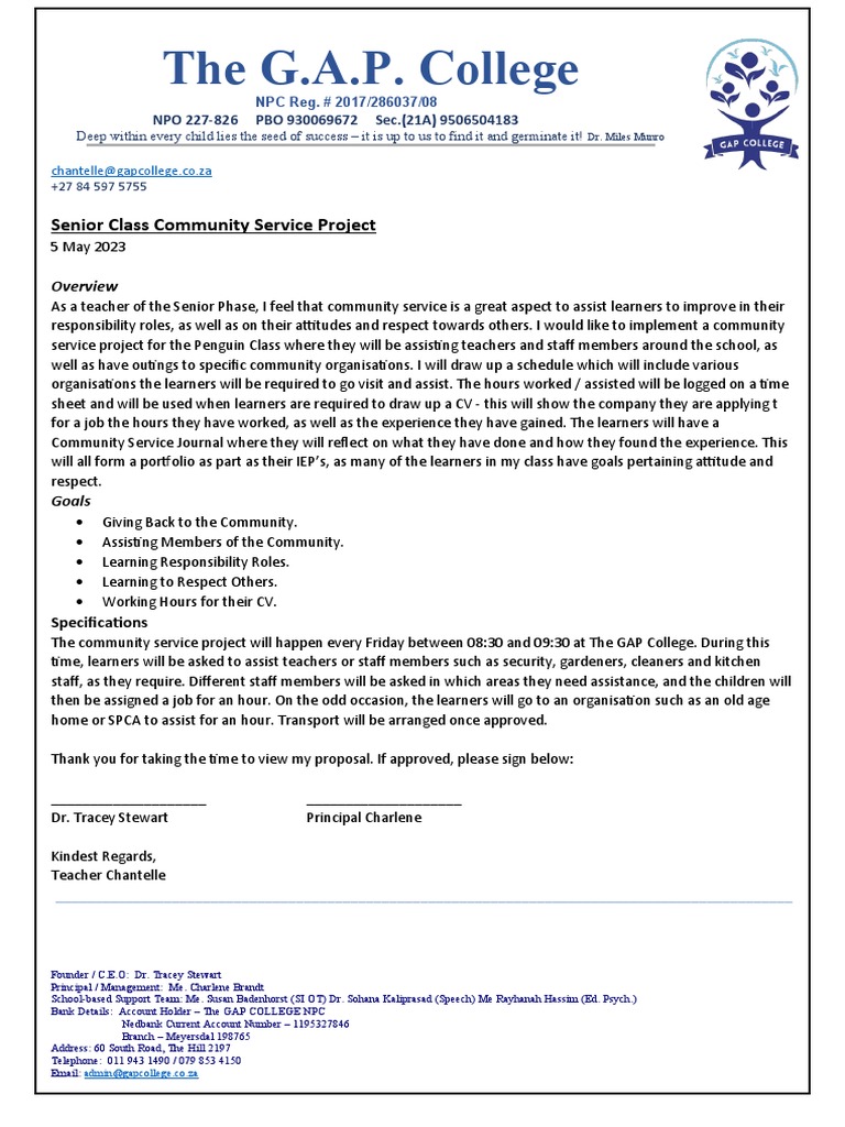 Senior Phase Community Service Project | PDF | Career & Growth | Social ...