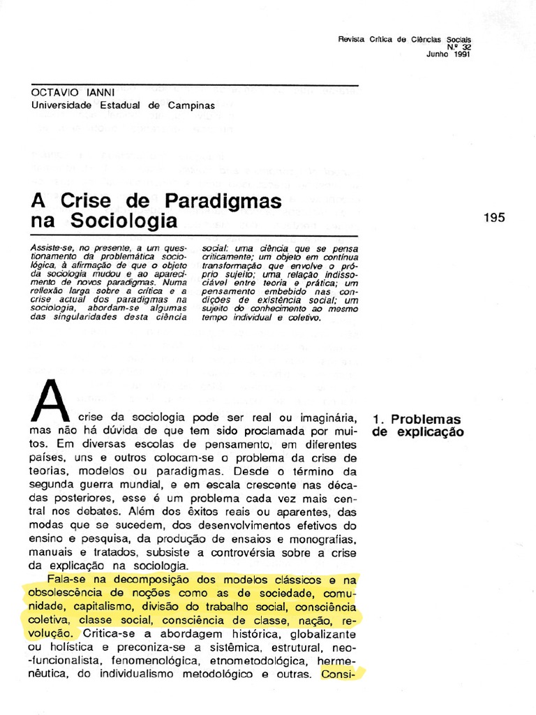 IANNI, Octavio. Crise Paradigmas | PDF