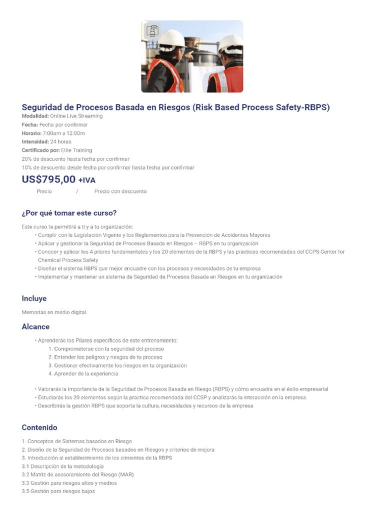 Seguridad de Procesos Basada en Riesgos (Risk Based Process Safety-RBPS ...