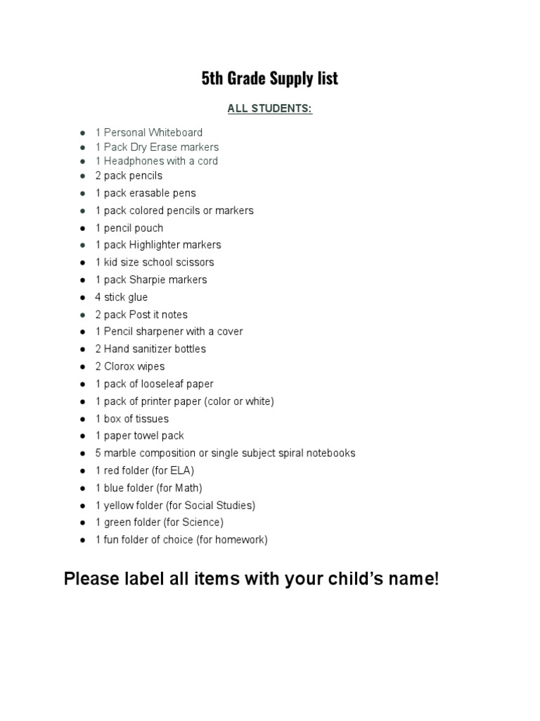 5th Supply List 20232024 PDF