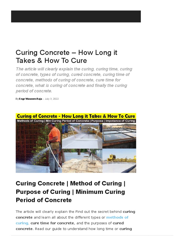 Curing Concrete How Long It Takes & How To Cure PDF