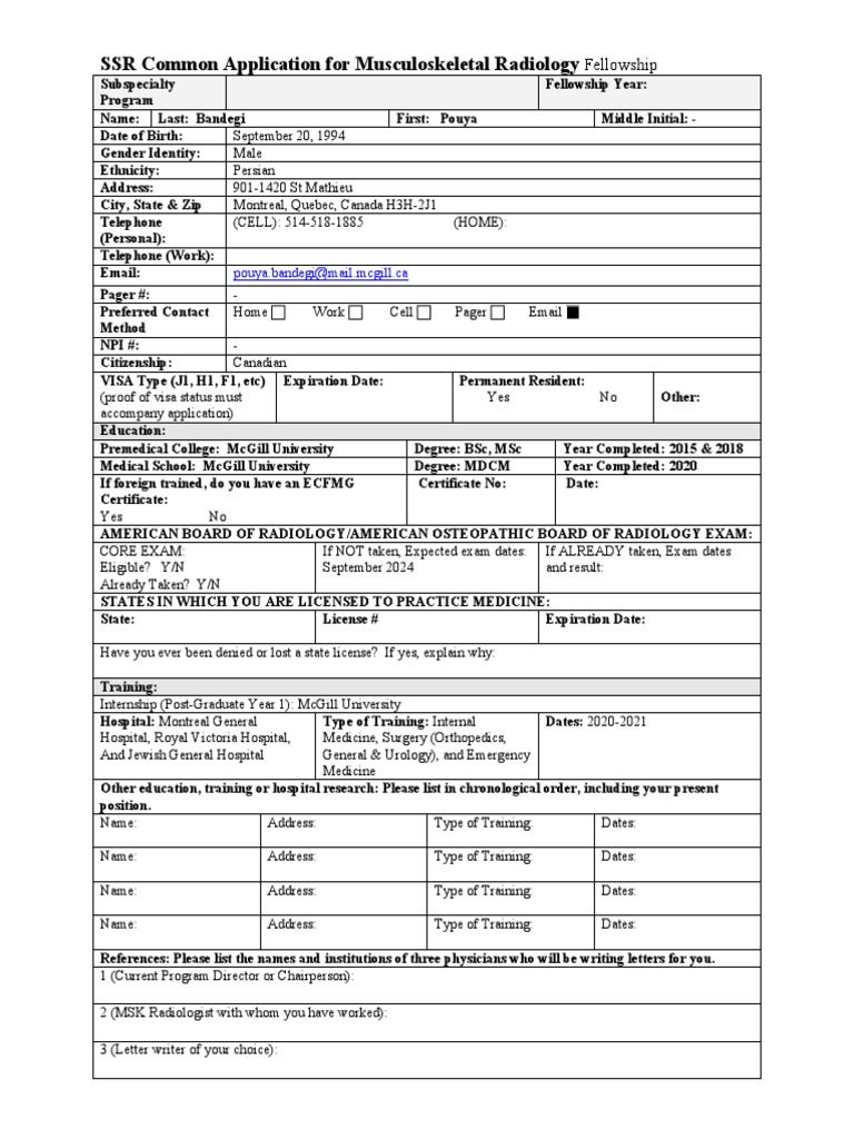 SSR MSK Fellowship Common Application Form v5 | PDF