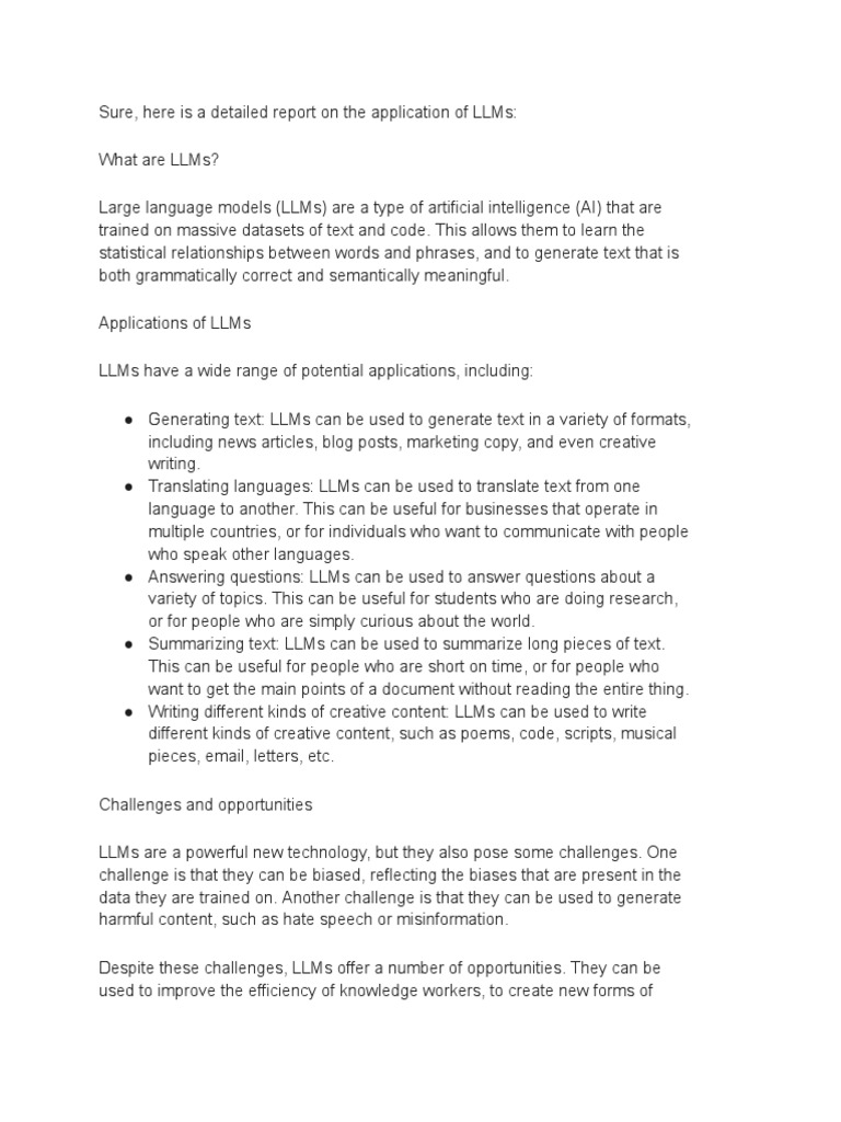 Applications and Challenges of LLMs | PDF