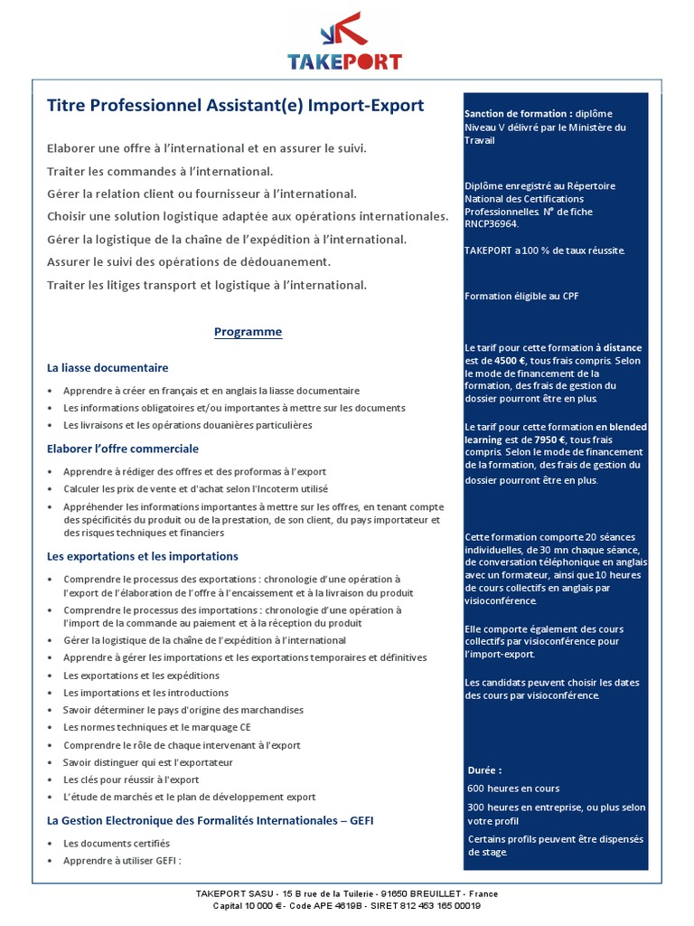Formation Assistant import-EXPORT | PDF | Facture | Taxe sur la valeur ...