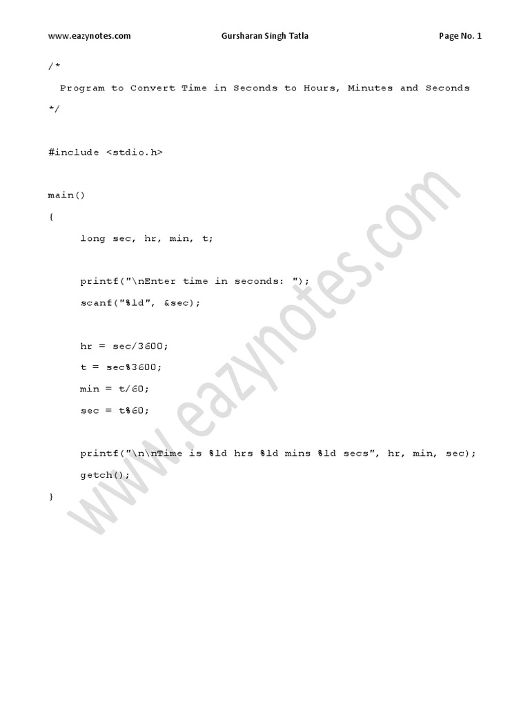 Program to convert time in seconds to hours minutes and seconds pdf