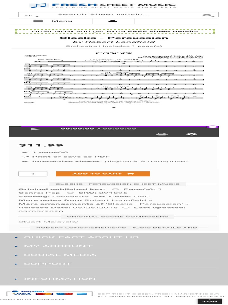 Robert Longfield Clocks Percussion Sheet Music PDF Notes, Chords Pop