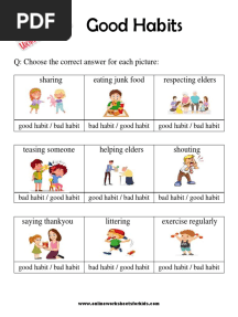 Good Habits Vs Bad Habits Worksheet For Grade 1-8