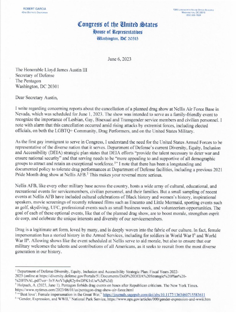 Secretary Austin Letter Re Nellis AFB 6.6.2023 | PDF