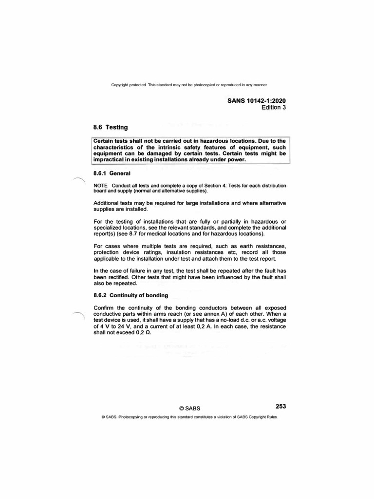 Testing SANS 10142 1 Edition 3 PDF Power (Physics) Electrical Components