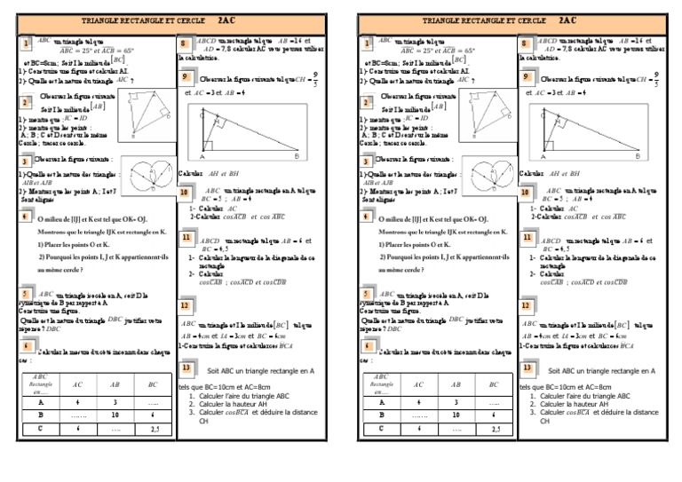 Aire et Propriétés du Triangle Rectangle | PDF | Triangle ...