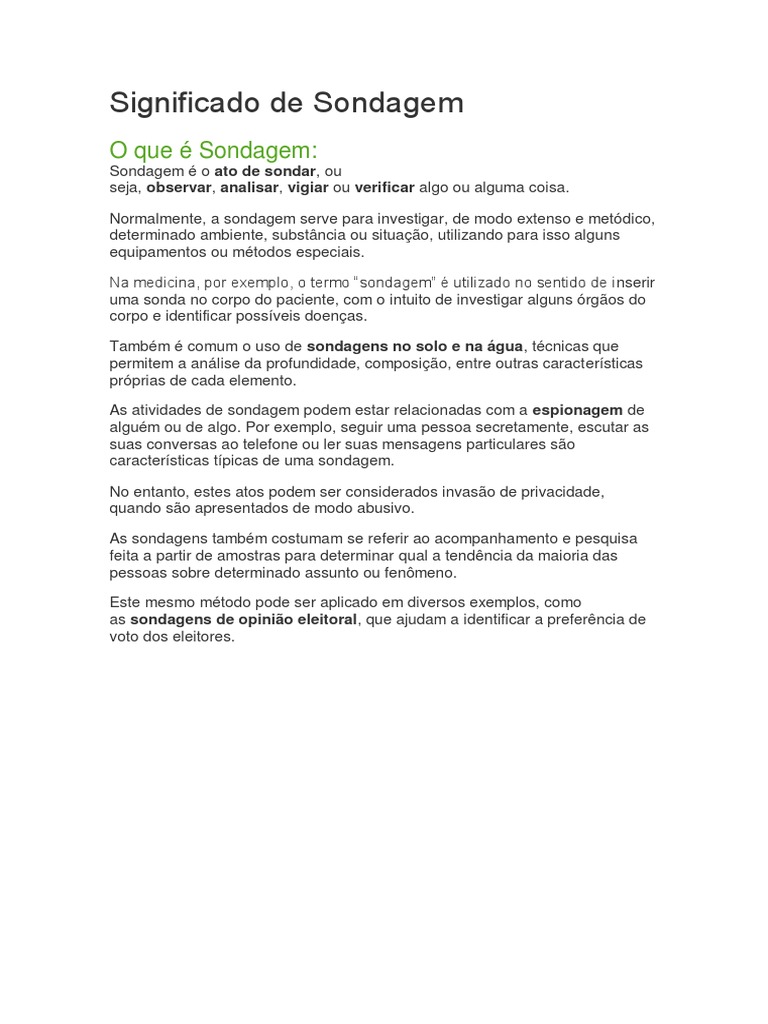 O Que é Sondagem: Definição e Tipos | PDF | Bem-estar