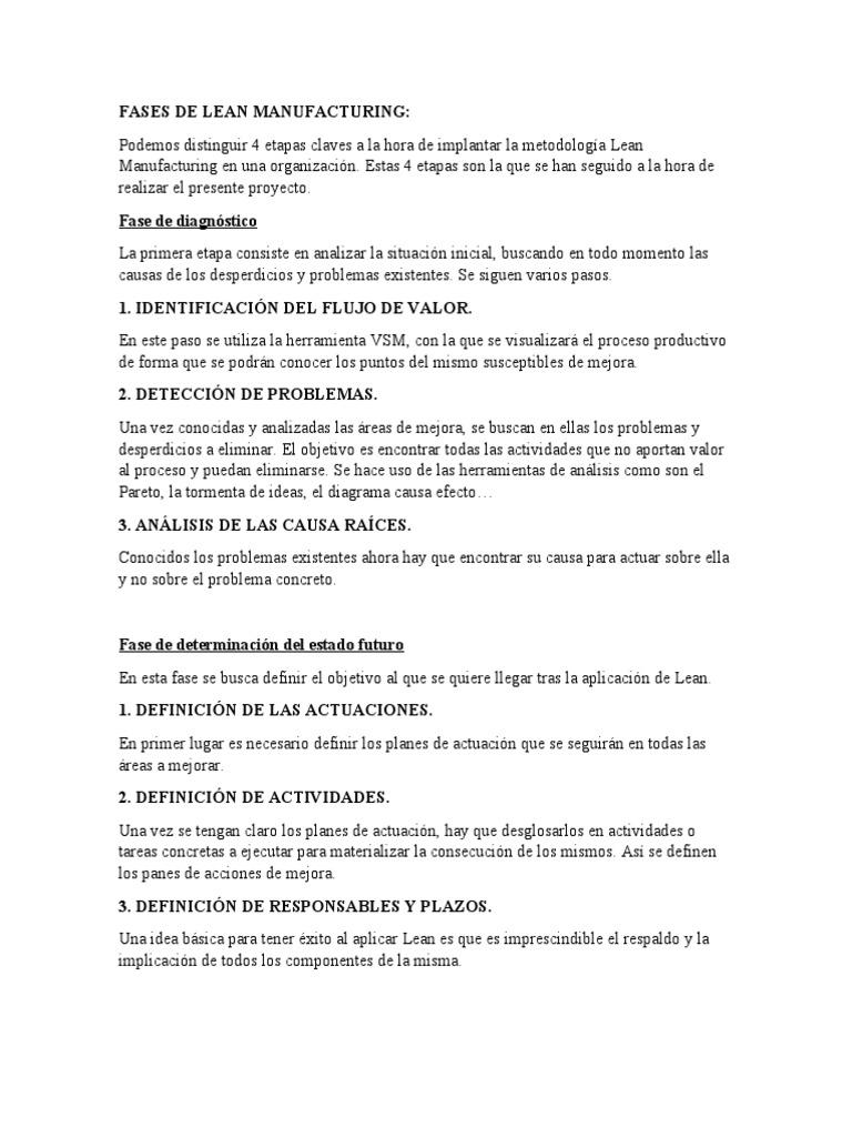 Fases de Lean Manufacturing 1.0 | PDF