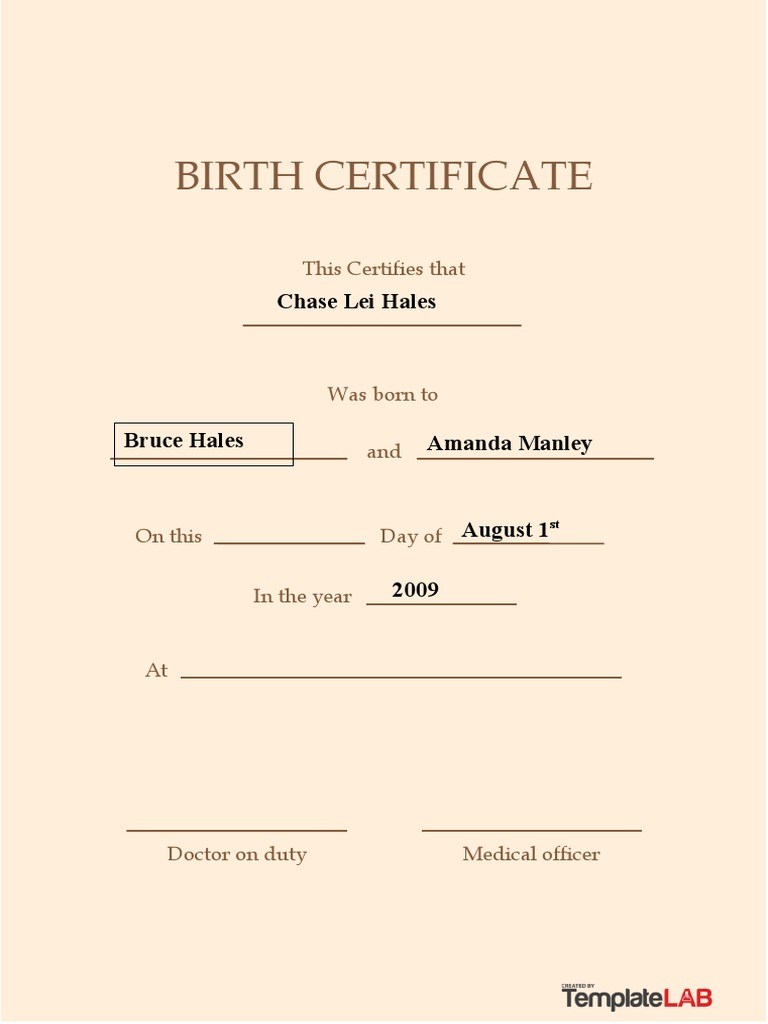 Birth Certificate Template 1 TemplateLab PDF