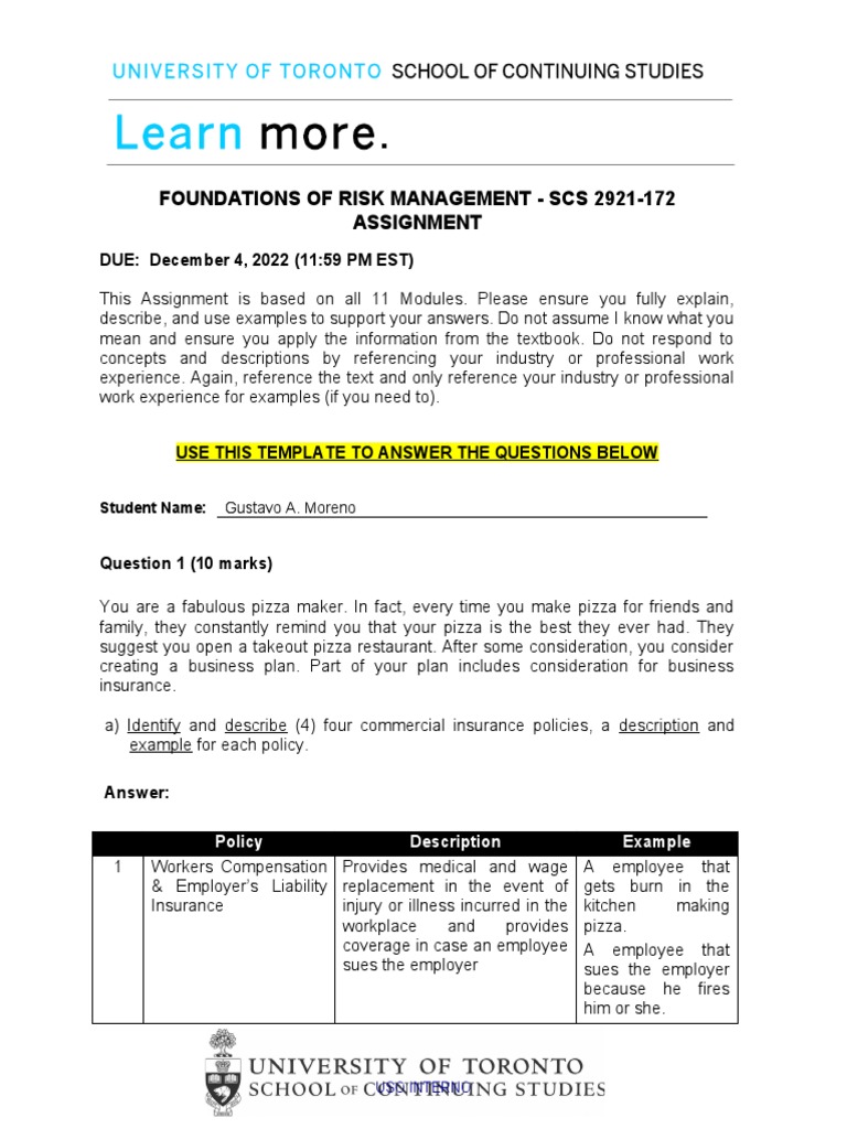 Risk Management Assignment Overview | PDF | Net Present Value | Present ...