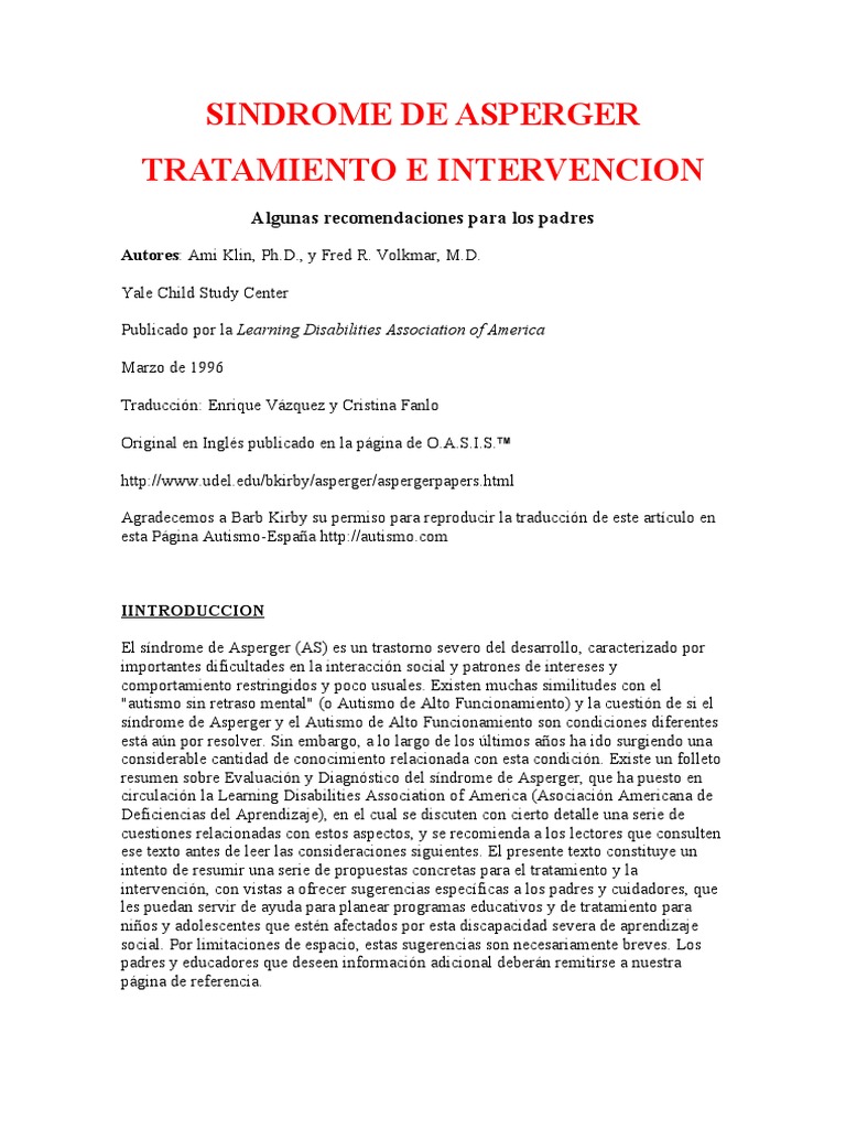 Sindrome de Asperger-Tto e Intervencion | PDF | Síndrome de Asperger ...