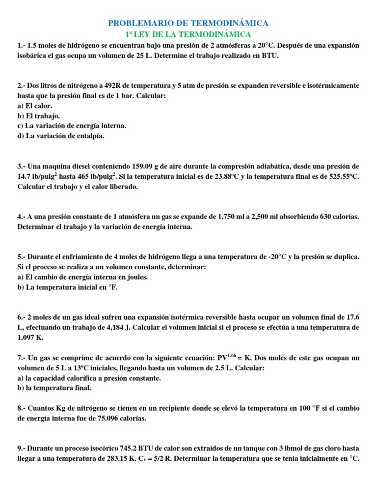 Problemas de Termodinámica Resueltos | PDF | Gases | Entalpía